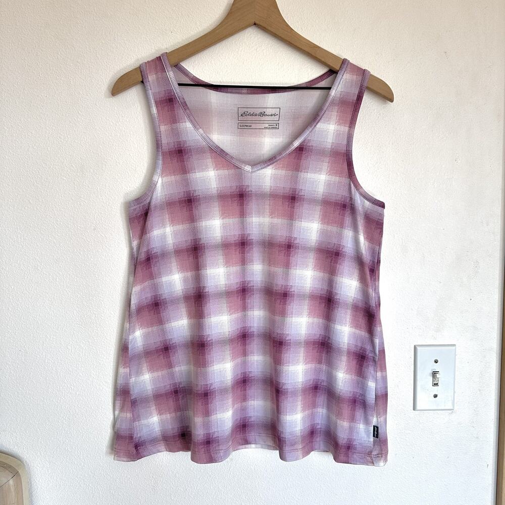 Eddie Bauer Women's Sleepwear Pajama Tank Top M Plaid Sleeveless Pink/Purple